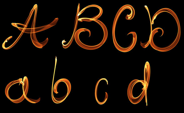 alphabet sign glowing fire, flame burn sign