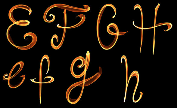 alphabet sign glowing fire, flame burn sign