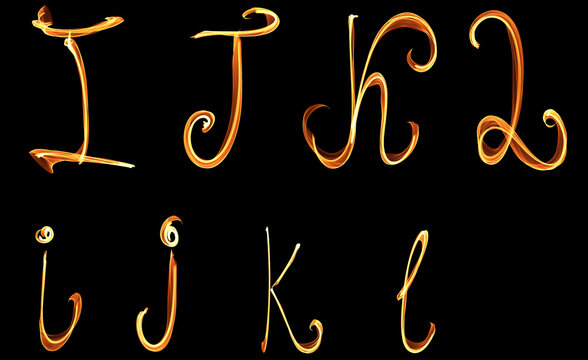 alphabet sign glowing fire, flame burn sign