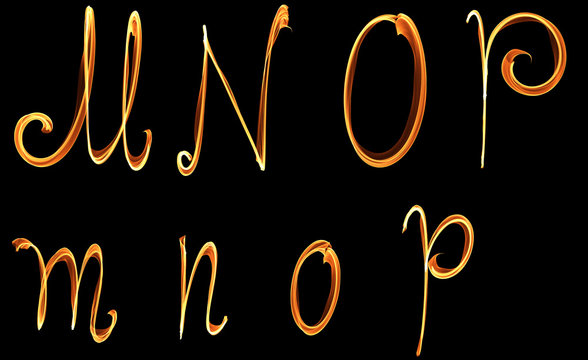 alphabet sign glowing fire, flame burn sign