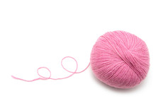Pink Yarn Ball On White Background