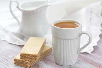 Wall Mural - Waffles with chocolate cream and coffee