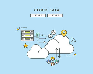 simple color line flat design of cloud data, modern vector illustration