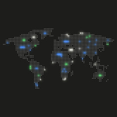 Wall Mural - world map on a black background glowing