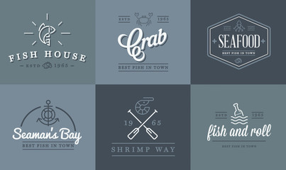 Wall Mural - Set of Vector Sea Food Elements and Sea Signs Illustration can be used as Logo or Icon in premium quality