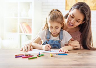 Wall Mural - Mother and daughter together paint