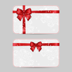 Set of ornamental Card Templates with Shiny holiday red satin ri