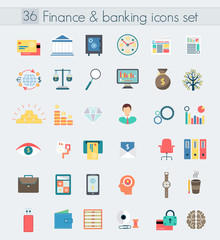 Poster - Finance banking modern design flat icons set.