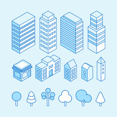 Poster - Vector city landscape isometric illustration and icons set - map design elements