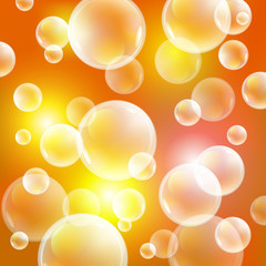 Wall Mural - Orange background, sunny vector illustration. soap bubbles on a orange background