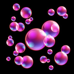 Wall Mural - Vector illustration of shiny bubbles on the sky background