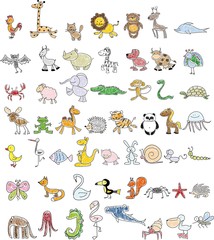 Wall Mural - Children's drawings of doodle animals