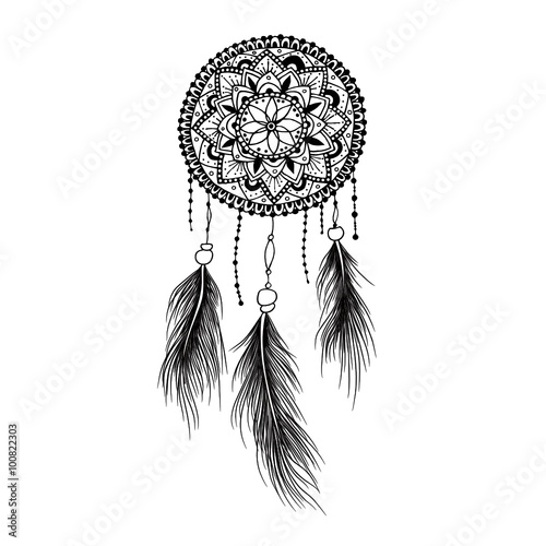 Download Hand Drawn Mandala Dreamcatcher With Feathers Ethnic Illustration Tribal American Indians Traditional Symbol Stock Vector Adobe Stock