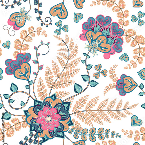 Fotografie, Obraz Fantasy flowers seamless hand drawing pattern