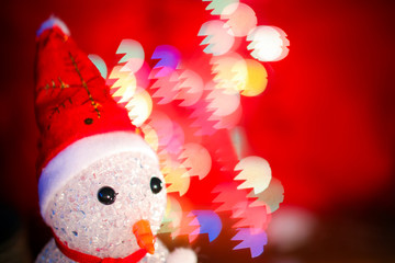 Wall Mural - Abstract christmas red background defocused of light.