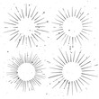 Set of vintage circle hand drawn ray frames, starburst template