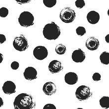 Grunge Circle Paint Smear Circles, Black And White  Seamless Vec