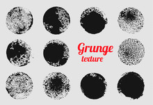Grunge Circle Vector Element Set. Stamp Stain Texture