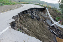 Landslide On A National Road In Sicily