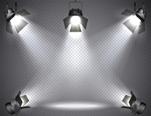 Spotlights With Bright Lights On Transparent Background.