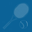 Tennis racket and ball .  illustration on Blueprint Background.