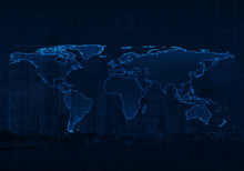 Light Blue World Map On City And Business Graph Background, Elem