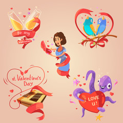 Poster - Valentine day retro cartoon set