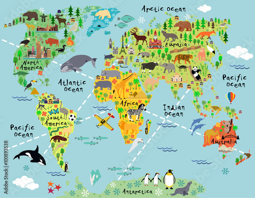 Naklejka na szybę Cartoon world map