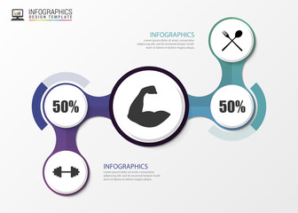 Wall Mural - Fitness statistics and infographics with biceps. Vector illustration