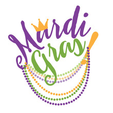 
Mardi Gras Cheerful Text With Beads Flat Design.