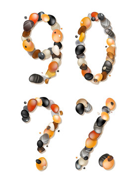 9,0,?,%. Numbers and signs of pebbles