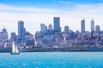 Wall Mural - San Francisco from water with yacht on foreground