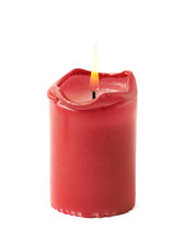 Half-burned Lit Red Candle Isolated
