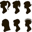 Set silhouettes girls with different hairstyles, vector EPS 10