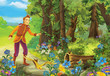 Cartoon scene - prince in the forest looking for path - illustration for the children