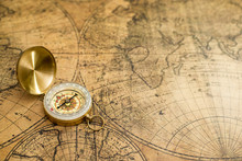 Old Compass  On Vintage Map