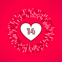 Wall Mural - Vector valentines heart with fourteen number inside on tribal outburst background. Love and romance design element