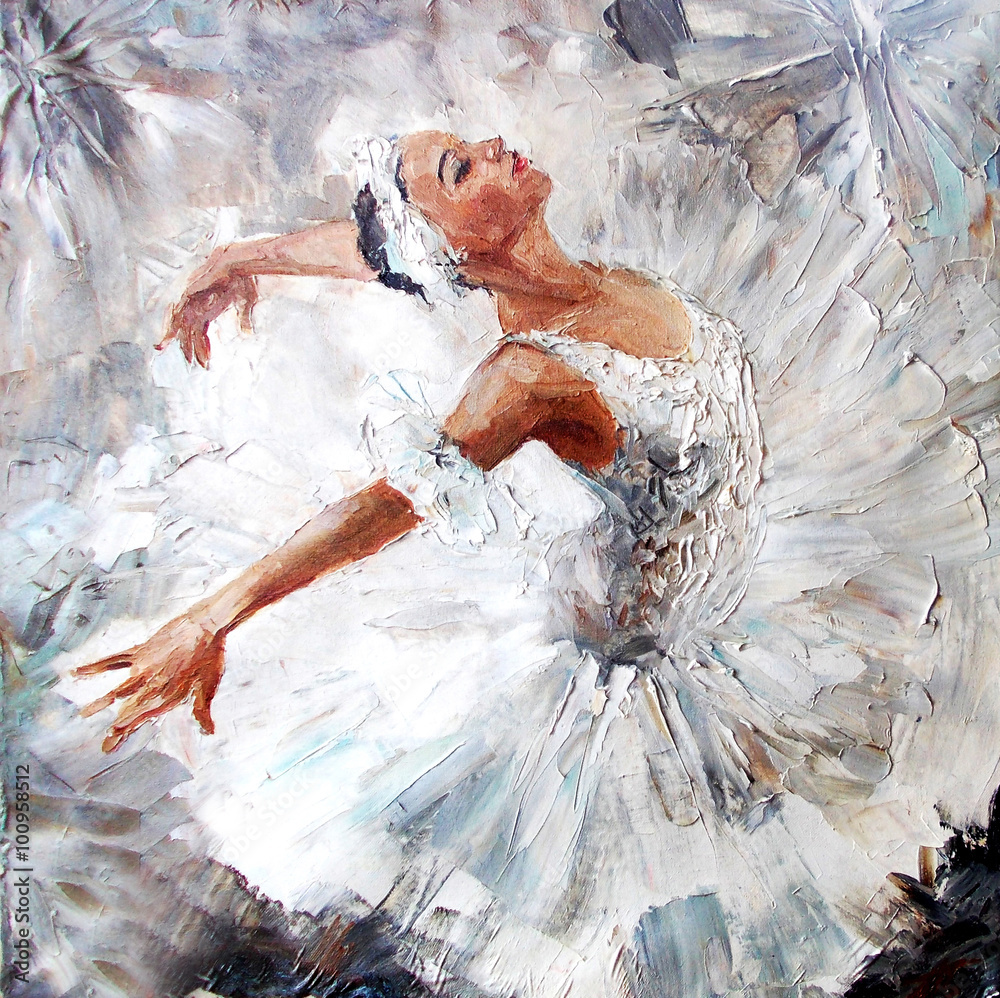 oil painting, girl ballerina. drawn cute ballerina dancing  - obrazy, fototapety, plakaty 