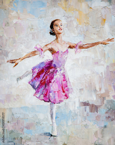 Nowoczesny obraz na płótnie oil painting, girl ballerina. drawn cute ballerina dancing