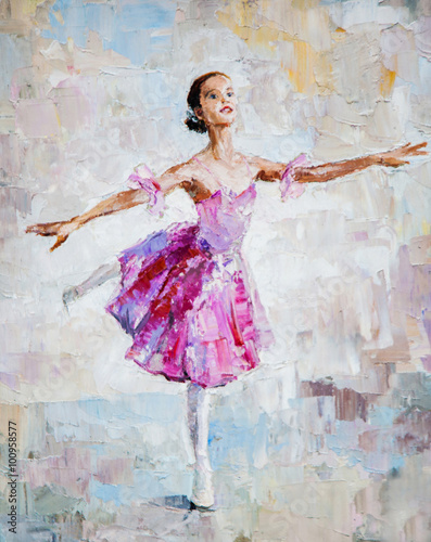 Fototapeta na wymiar oil painting, girl ballerina. drawn cute ballerina dancing