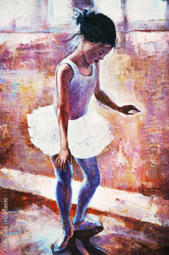 Obraz w ramie oil painting, girl ballerina. drawn cute ballerina dancing