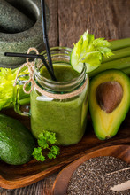 Healthy Green Juice Smoothie With Straw