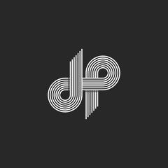 Wall Mural - Logo DP letter monogram, offset thin line style, overlapping design element, D and P pair symbol, linear emblem template