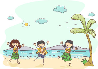 Poster - Stickman Hawaiian Kids