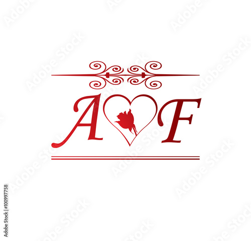 Af Love Initial With Red Heart And Rose Buy This Stock Vector