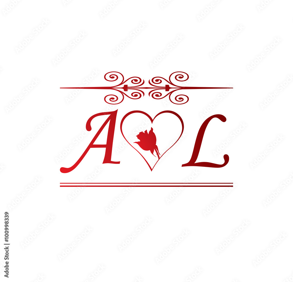 AL love initial with red heart and rose Stock Vector | Adobe Stock, image size:1000x960