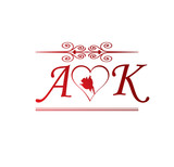 AK love initial with red heart and rose Stock Vector | Adobe Stock