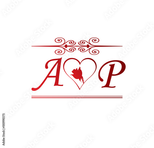 Ap Love Initial With Red Heart And Rose Buy This Stock Vector