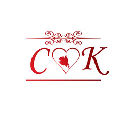 ck love initial with red heart and rose