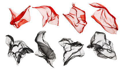 Wall Mural - Fabric Cloth Flying, Flowing Waving Silk, Red Black on White